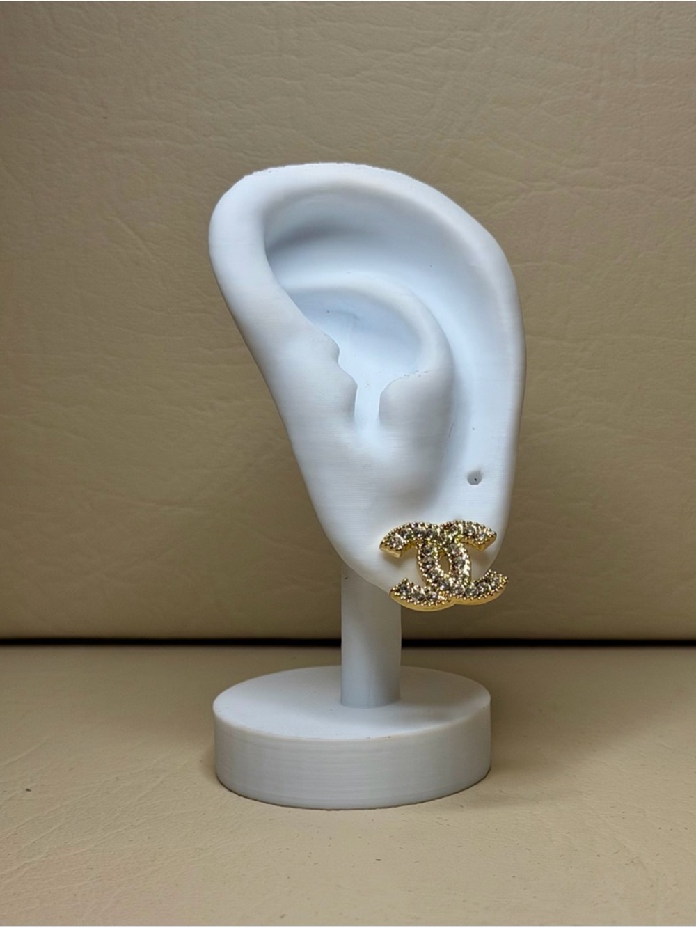CC Gold Crystal Logo Stud Earrings